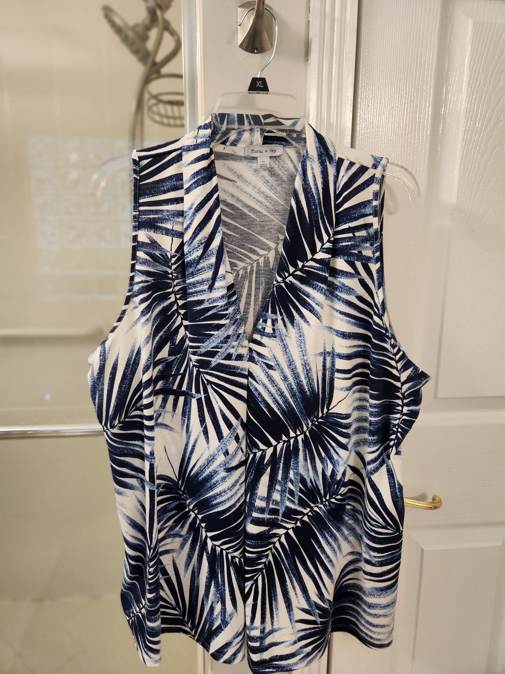 Palm-Print Navy Sleeveless Coverup Top by Floral & Sky XL